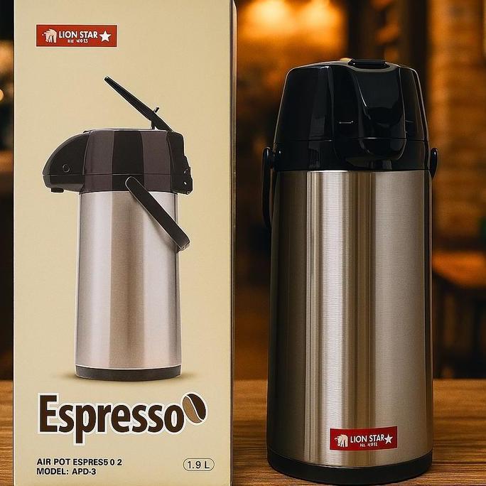 LION STAR Termos Air Panas Termos Pencet Stainless Espresso AP-8 1,9 liter / AP-9 2,4 liter PS