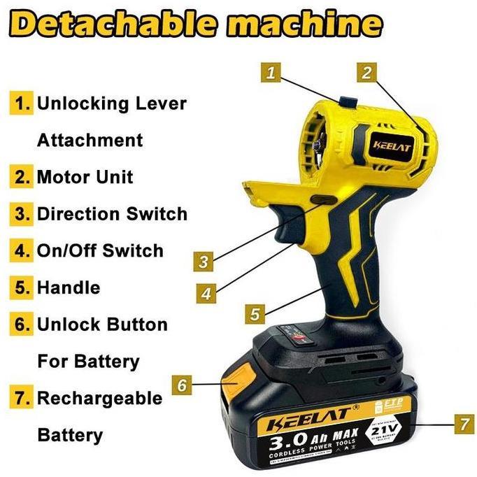 Miliki KeelatKeelat Cordless Drill 6 In 1 Mesin Bor Dampak Bor Tanpa Kabel Gergaji Bolak-Balik Gerga
