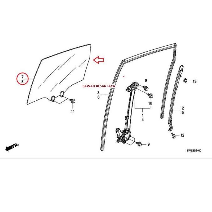 Kaca Pintu Samping Depan Atau Tengah Honda Crv Cr-V Re Gen.3 2007 2008 2009 2010 2011 2012 Original 