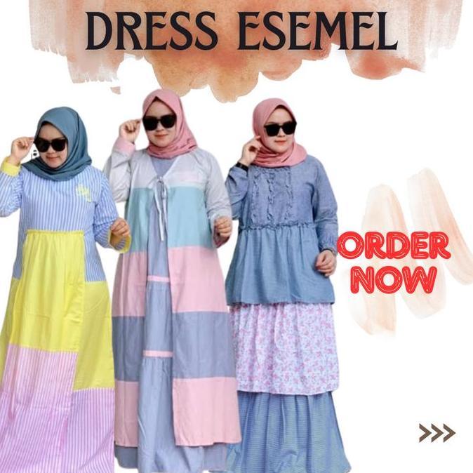 Gamis Tunik Wanita Esemel Bahan Katun Size S M L XL Bisa COD