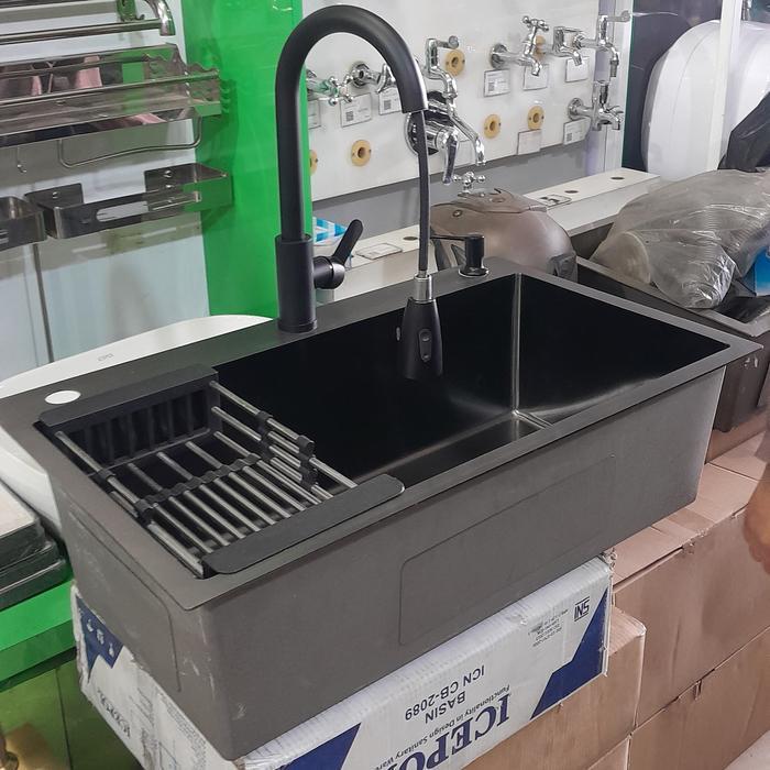 Kitchen Sink 7545 1 Lubang Hitam / Kitchen Sink 7545 1 Lubang Black / Kitchen Sink 1 Lubang Set Kran