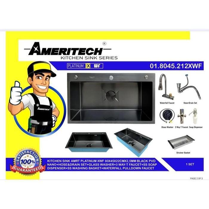 SINK CUCI PIRING 1 LUBANG BESAR HITAM STAINLESS  / WASTAFEL CUCI PIRING 1 LUBANG HITAM AMERITECH