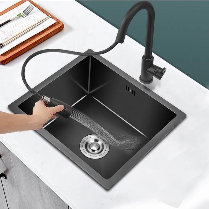 VELAR Kitchen Sink Undermount 45x45 cm Hitam - Bak Cuci Piring Minimalis 1 Lubang 4545 Kotak Stainle