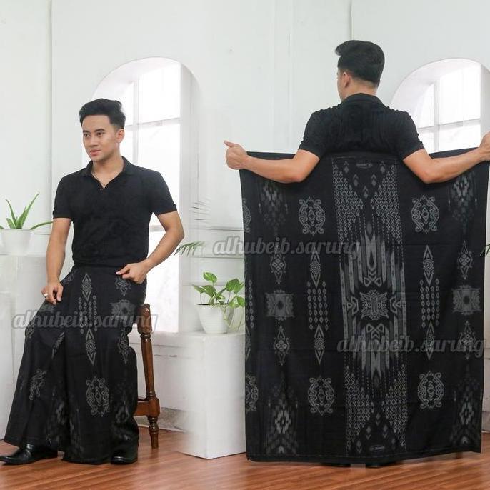 DISKON SPECIAL  Al Hubeib Sarung Hitam Black Series Motif Songket Kain TRR Anti Kusut Ukuran 130x210