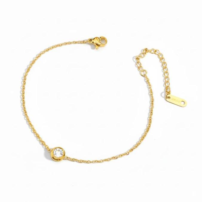 Levonazi - G117 Gelang Tangan Titanium Wanita Rantai Nori Permata Satu  Elegant Simple Emas Gold