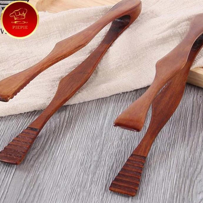 wooden food tong clip / capitan makanan kayu BBQ kue roti daging sayur