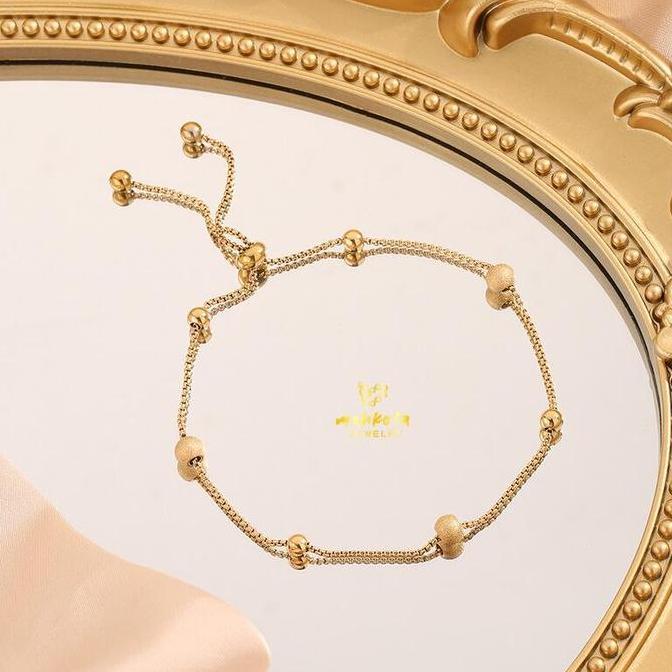 Levonazi - G153 Gelang Tangan Titanium Wanita Rantai Serut Kombinasi Boba Simple Elegant Emas Gold