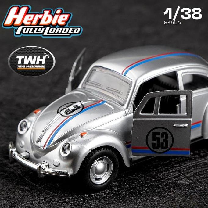 cafielozafran - twh diecast mainan mobil vw beetle herbie 53 skala 1:38 bahan metal hadiah kado kole