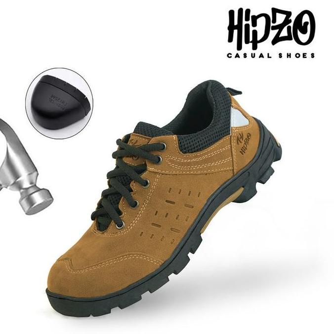 HIPZO Sepatu Safety Sport Ujung Besi M076 Untuk Pria Kerja Outdoor Ori Tambang Proyek Sol Full Karet