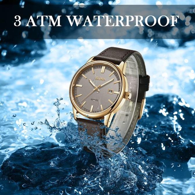 BIDEN Jam Tangan Pria Kuarsa Kalender Klasik Mode Original Tali Kulit Jam Tangan Cowok