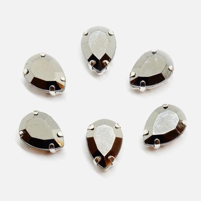 Torenda Payet Jahit Cangkang Tetes 10x14mm Perak (Jet Hematite)/12pcs (TERBAIK) (TERBARU) (TERMURAH)