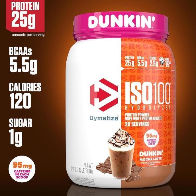 Dymatize ISO100 Hydrolyzed Protein Powder in Dunkin' Mocha Latte Flavor, 100% Whey Isolate Protein, 