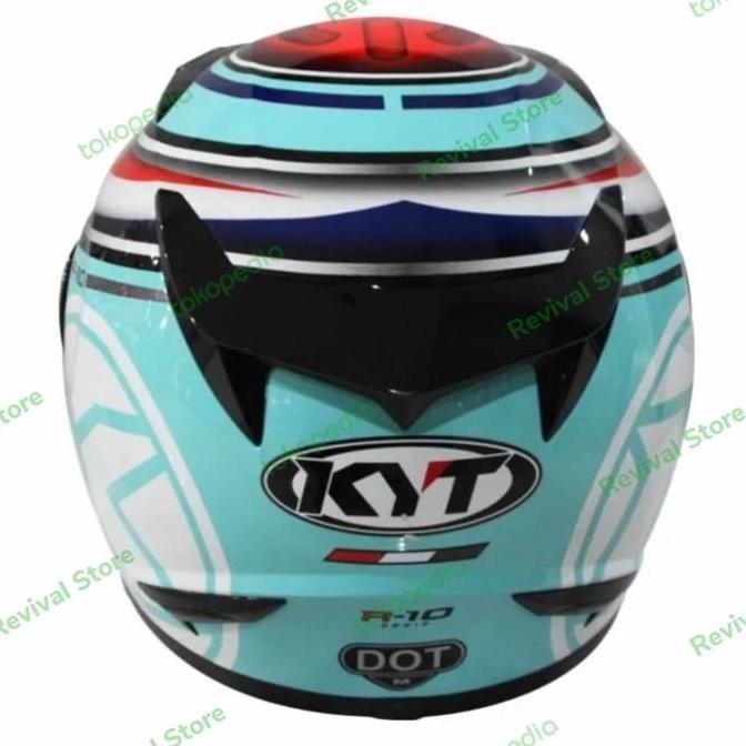 KYT R10 #1 Flat Visor | Aqua Blue - Red Flou Motorcycle murah