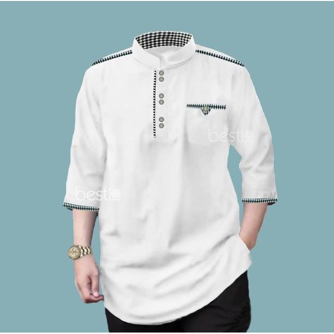 NEW KURTA TOJIRO Baju Koko Qurta Pria Muslim Dewasa Lengan 3/4 Katun Toyobo Kombinasi M L XL XXL XXX