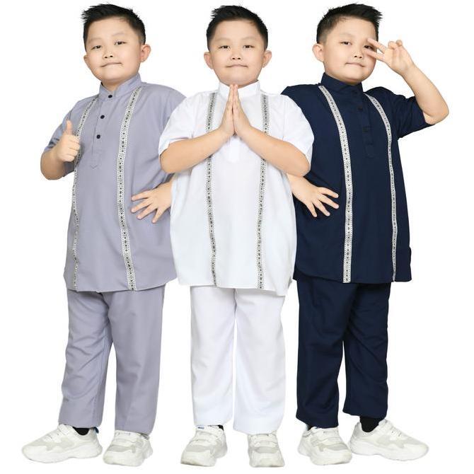 Junior Kids - Arka Koko Anak Laki Laki Lengan Pendek free peci Usia 1 10 Tahun Koko list Pita Batik 
