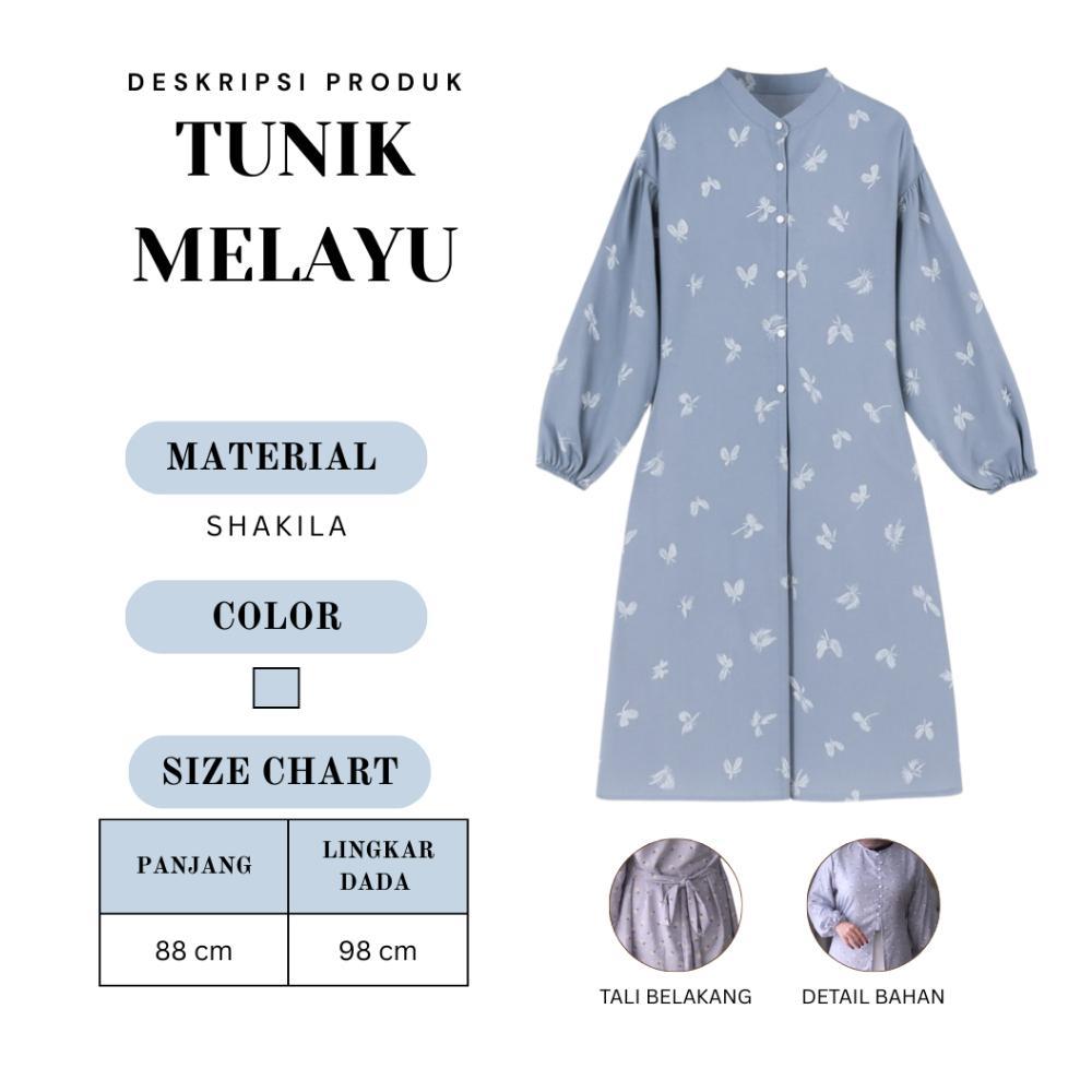 PRODUK TERBARU Setelan Lebaran Wanita (Tunik Motif Biru, Celana Kulot, Tas Putih) One Set Outfit Kek