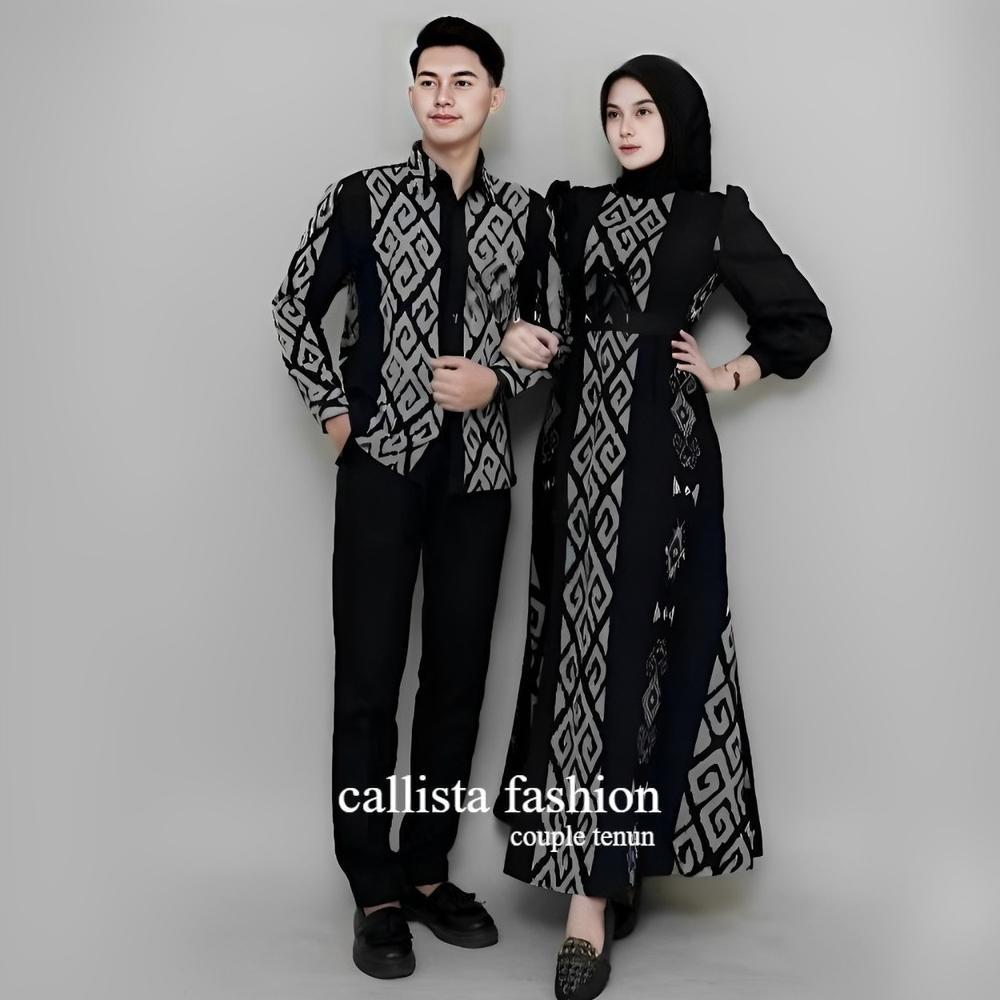 PALING DICARI Baju Tenun Couple Hitam Setelan Kondangan Gamis Kemeja Pria Wanita Lebaran Kekinian Mo