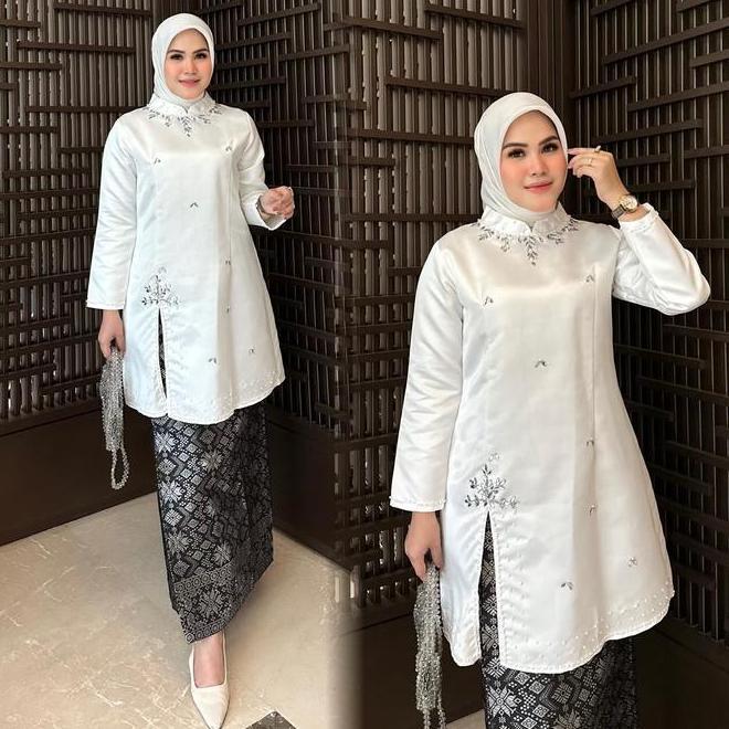 Free Hijab.. Kebaya Malaysia El Aksen Full Payet Mutiara Tunik Melayu Belah Samping Vol3 Rok Songket