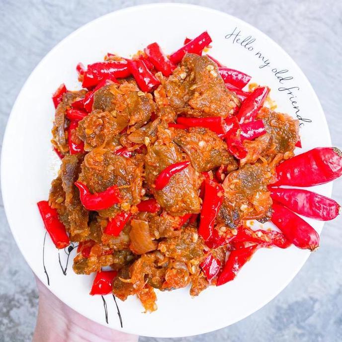 ravelahilss - lidah sapi balado sumatra rasa food dendeng frozen  meat  daging  pedas  rendang  inst
