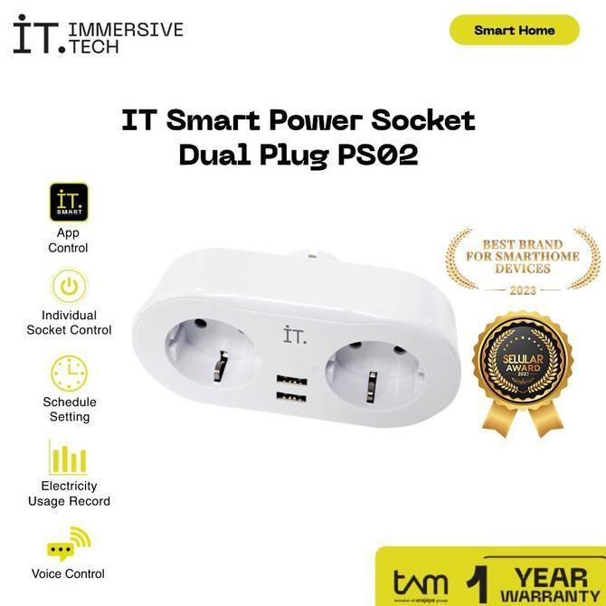 IT Smart Dual Plug PS02 - 2 Power Port 2 Port USB White
