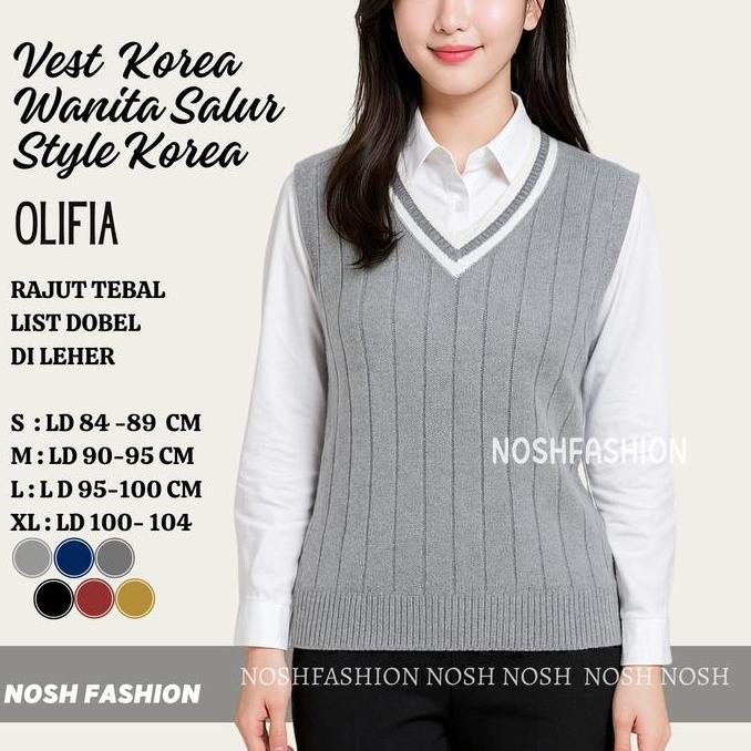 Knit Vest Rompi Rajut Wanita Olivia  /Rompi Rajut Kantor Korea Unisex Salur Vest Rajut List NOSH GM