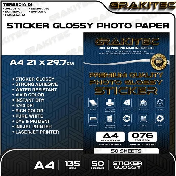 Grakitec Sticker Glossy Photo Paper A4 - Isi 50 Lembar Glossy Photo Sticker Paper  ( Kertas Foto Sti