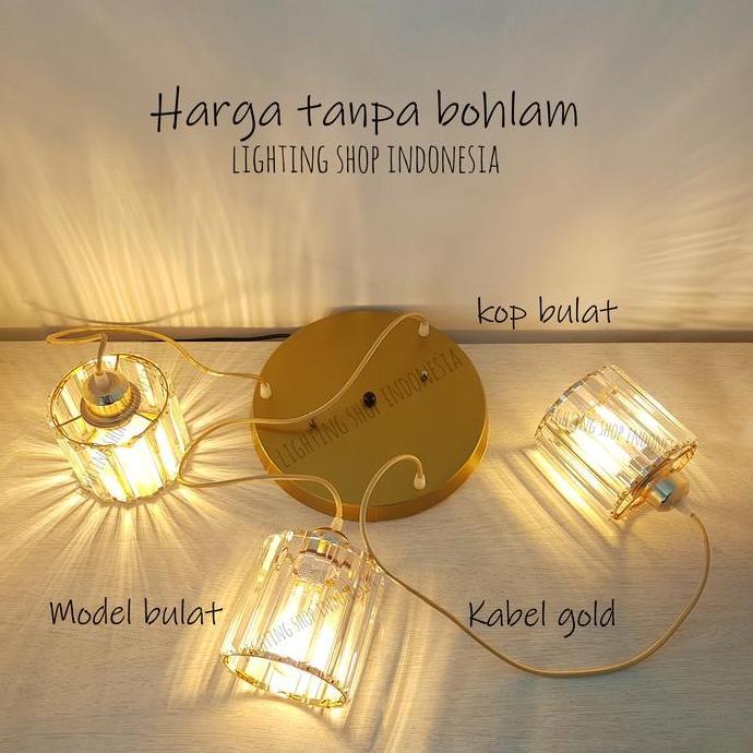 Lampu gantung kaca kristal 3in1 void kop bulat modern meja makan 1set