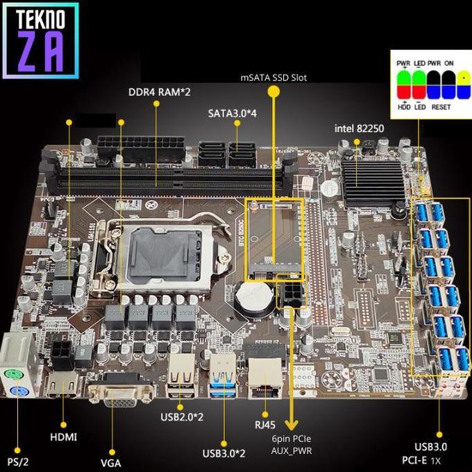 NEW Mining Motherboard 12 VGA B250C-BTC 12 PCIE USB Slot with 6pin AUX
