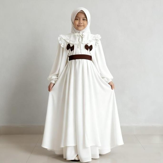 ASY-SYIFA GAMIS ANAK POLOS SET OUTER  KEKINIAN BAHAN CERUTY BABBYDOLL SIZE  M L XL