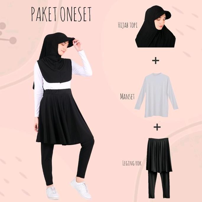 READY Paket Bundle Setelan Sport Hijab Topi Manset Dan Leging Rok Muslim Wanita G00D QU4LITY
