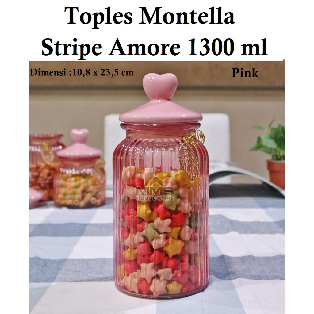 Mms Toples Kaca Montella Stripe Motif Kedap Udara / Tempat Kue / Makanan