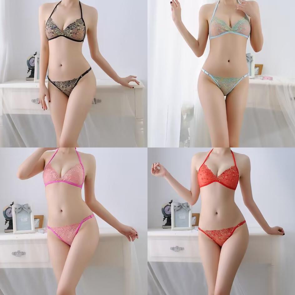 Hot Deals Dezenna Set Bra Wanita Sexy Bikini Floral Transparan Bra G String Big Size 5A137