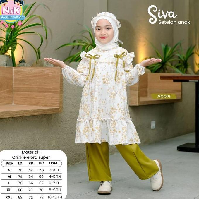OOTD SIVA SETELAN TUNIK CELNA ANAK PEREMPUAN 2-12 TAHUN - ONE SET BAHAN CRINKLE ELORA KEKINIAN BY NS