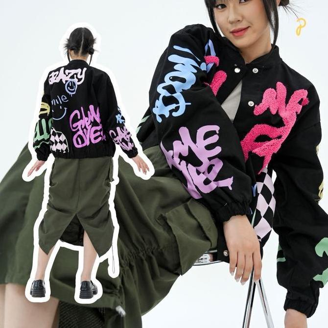 Pakepakaii Jacket Main Bomber Jacket ini Bordir Bulu Hitam Katun Jaket Wanita Abu Coklat Oversize Te