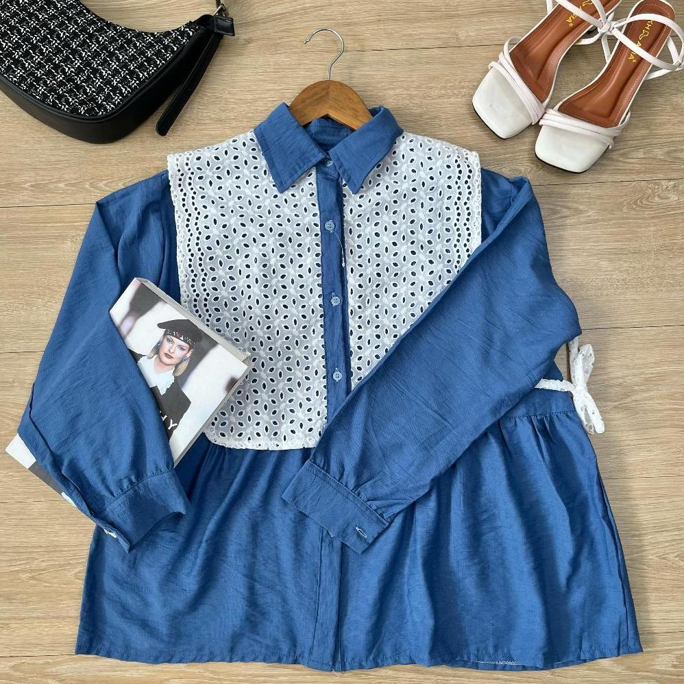 WOW - Rachel Kemeja Mix Brokat Korean Classic Look