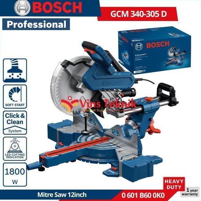 BOSCH GCM 340-305 D Mesin Gergaji Alumunium 1800W Miter Saw Mitre Saw 12" MiterSaw