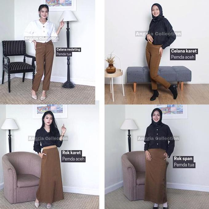 brand syakira #celana karet #rok a #rok span Warna khaki tua atau pemda tua Kerja Muslim Wanita Teba