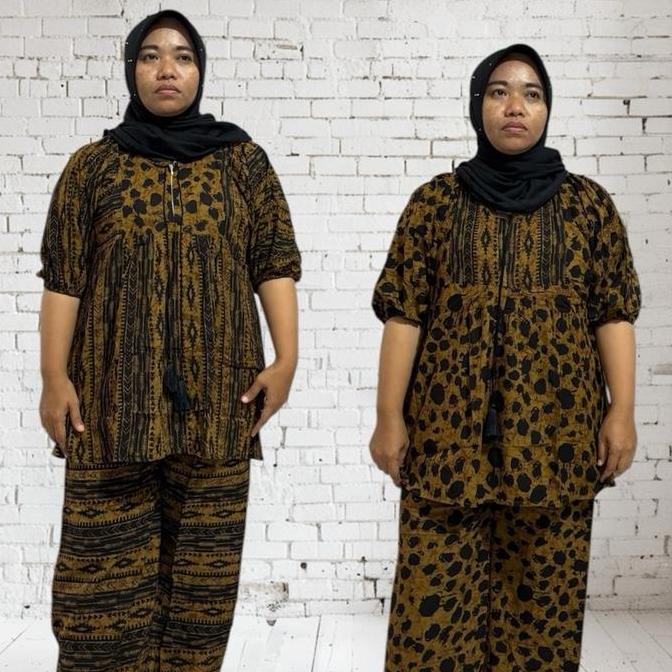 IFFA Butik st.kulot Macan Bahan Rayon Twill Premium Setelan Wanita Elegan dan Nyaman