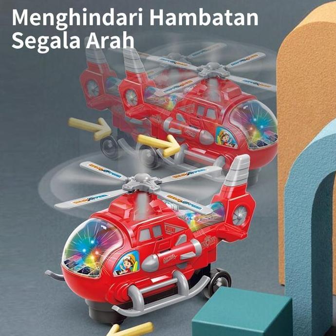 Upupup- Mainan Helikopter Anakm Elektrik Dengan Suara&Lampu Roda Universal Hadiah Seru Mainan Pesawa