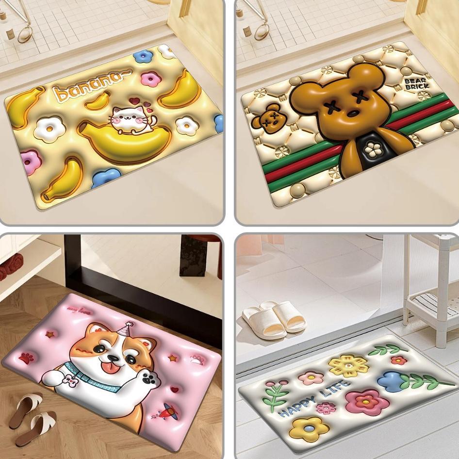 Alsolo3D Motif Bunga Keset/Kaki Kamar Mandi/Kamar Mandi Keset Lantai Menyerap Air