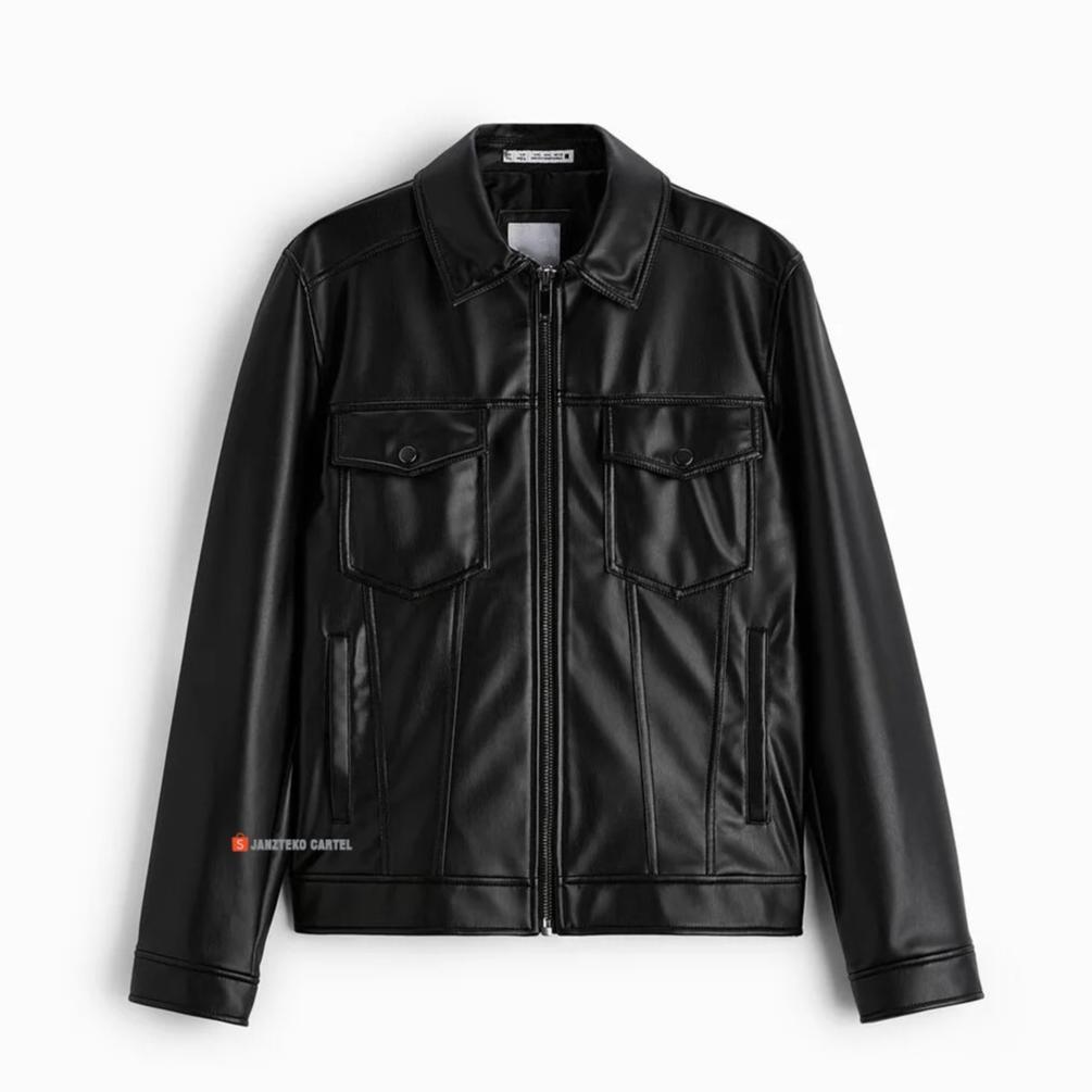 HOT JNK x DIAZ - Jaket Pria Klasik Semi Kulit Sintetis Viena Imitasi PU Leather Jacket Vintage Zippe