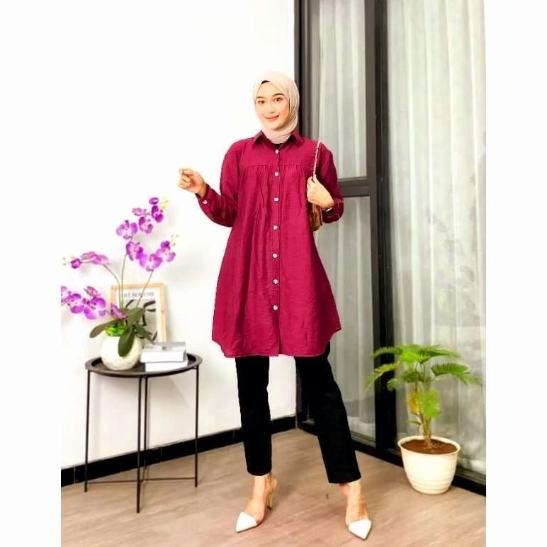 Discount TUNIK ZEVA POLI LINEN POLOS Pakaian wanita muslimah Tunik jumbo polos Zeva tunik poli linen
