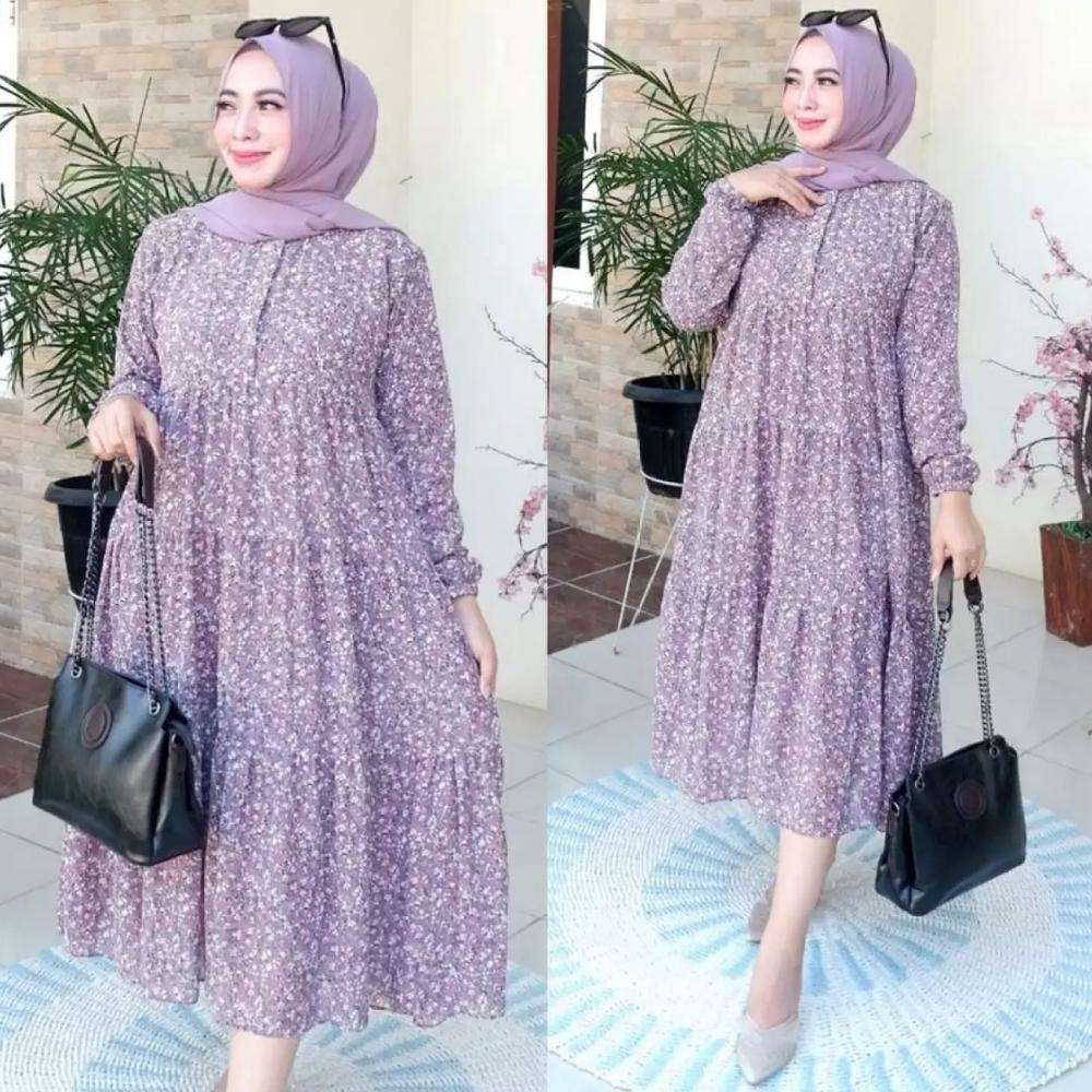 NEW PROMO Tunik Ceruti Motif Bunga Kecil Adem L-XL