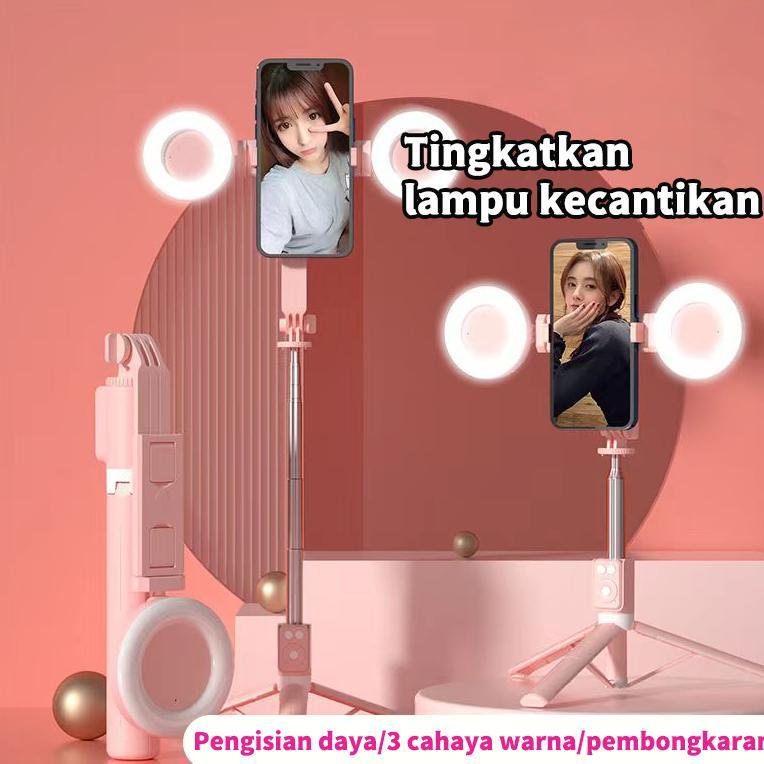 TR BISA COD 165CM Tongsis Tripod lampu LED Gimbal Stabilizer Bluetooth Selfie Stick Remote with LED 