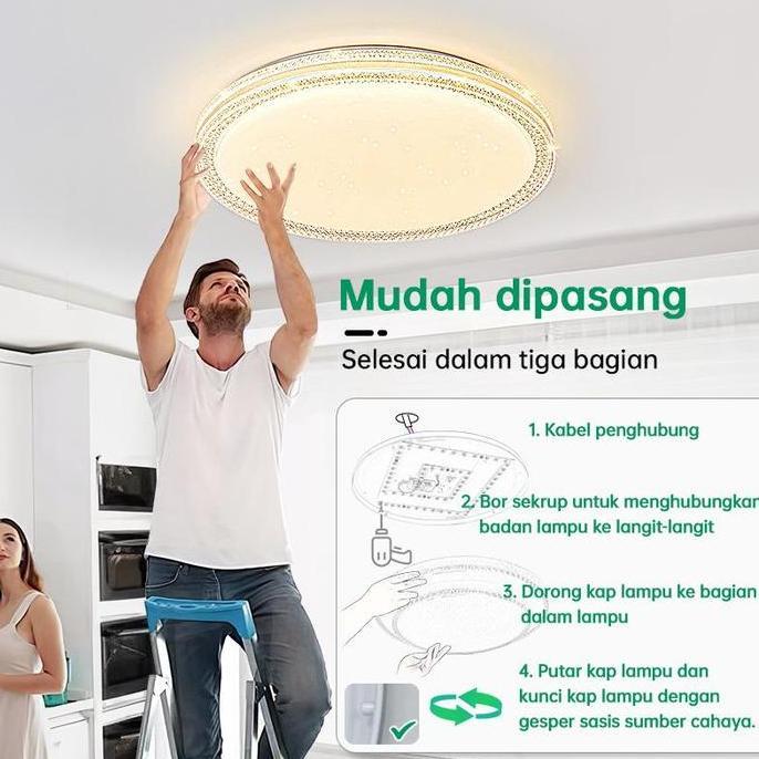 Sale Gogeous Lampu Plafon Kristal Dua Lapisa 36/48W Ornamen Pvc Bulat 3 Warna Kamar Kap Gantung Ruan