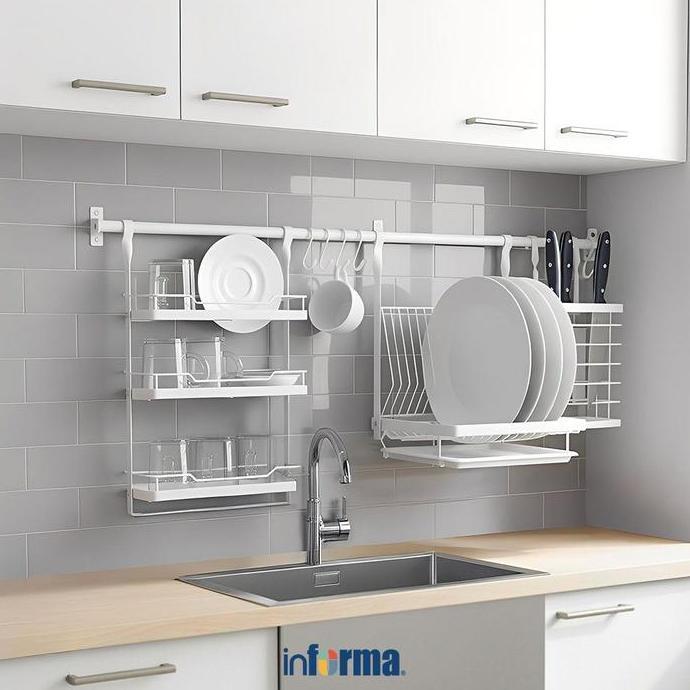 Informa Ward Rak Gantung Dapur Dengan Aksess - Putih Rak Dinding Organizer Kabinet Penyimpanan Gantu