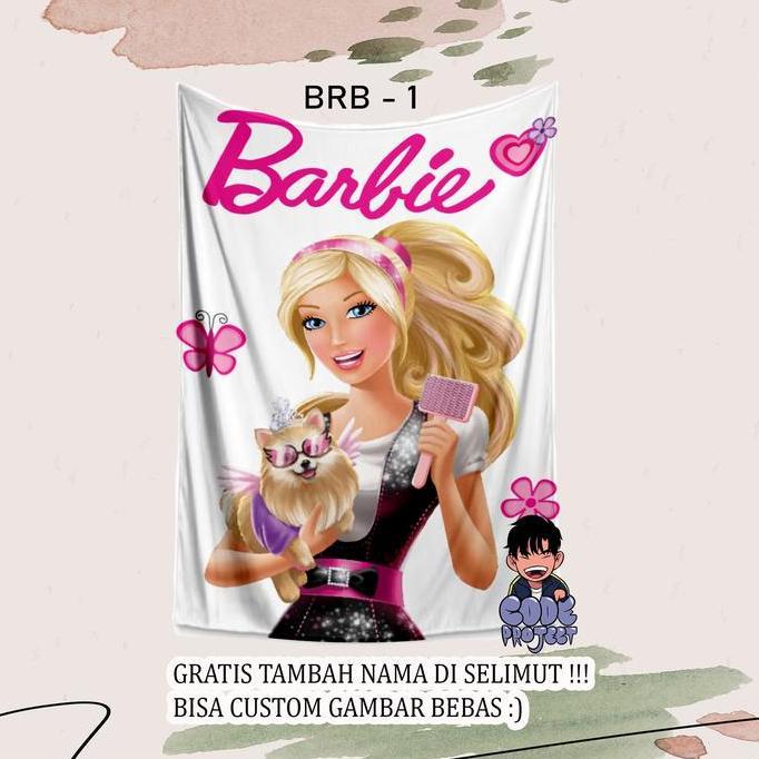 SELIMUT ANAK KARAKTER BARBIE - selimut anak bisa pakai nama - selimut custom - barbie - berbie - sel