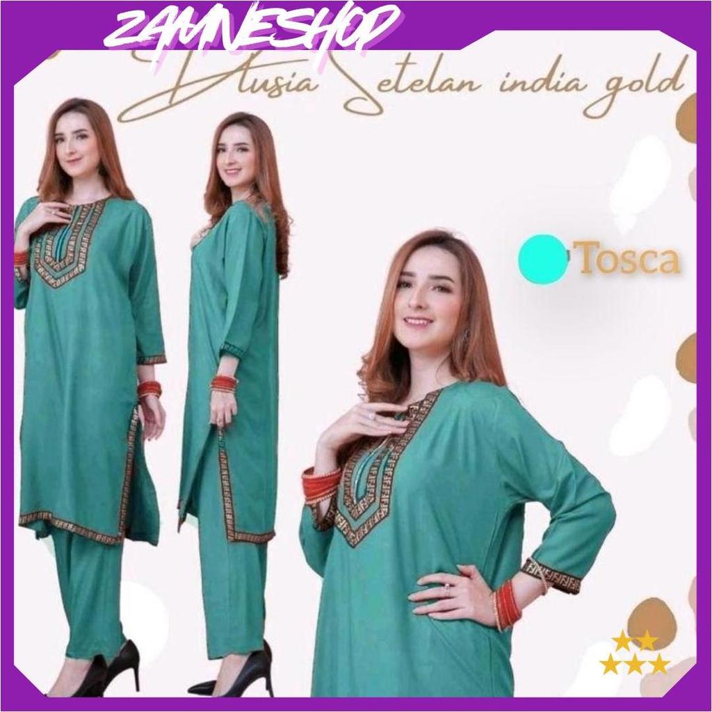 Daster Arab Dlusia Setelan India Gold By Dlusia Ori - Setcel Home Dress - Setelan Baju Dan Celana Wa