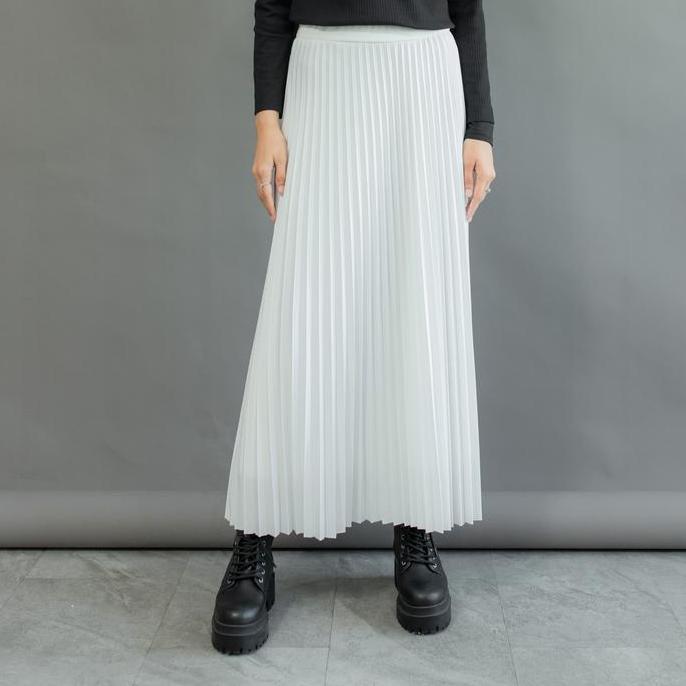 ROK PUTIH PLEATS FULL FURING PRIMA HIJAB OUTFIT (3610) Muslim Wanita Panjang Bawahan Casual