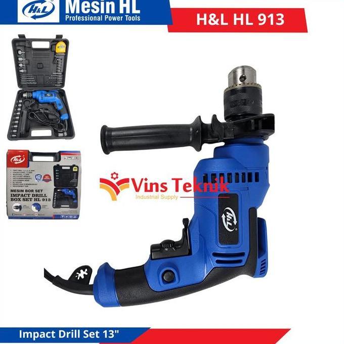 Mesin Bor Tembok Set 13mm Impact Drill HL 913 H&L HL913 Variable Speed